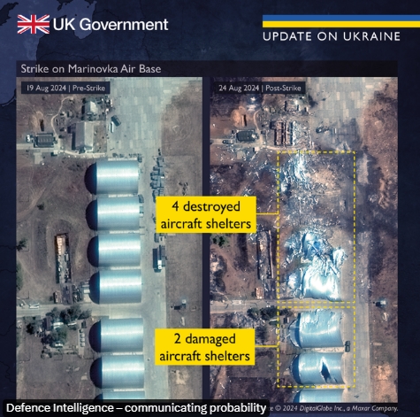 UK intelligence shows satellite images of strike on Russian airbase aftermath