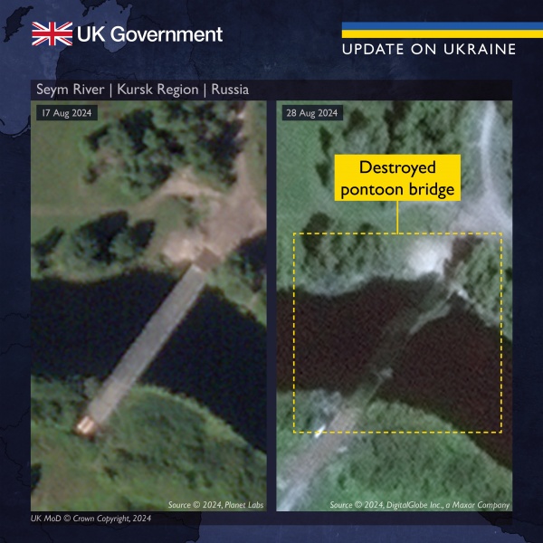 British intel reveals images of destroyed bridges in Kursk region