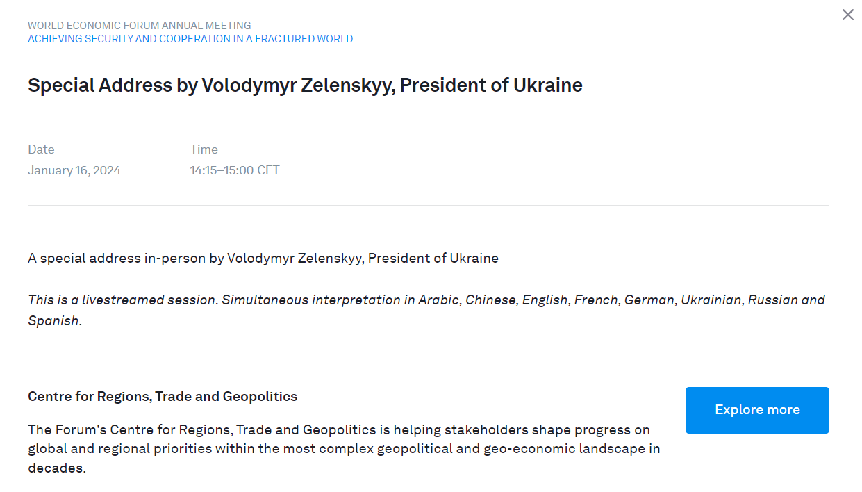 Zelenskyy's special address in Davos: Date revealed