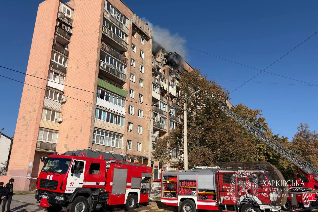 Russian drone strikes apartment building in Kharkiv, destroying three floors
