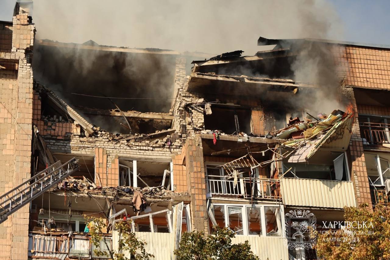 Russian drone strikes apartment building in Kharkiv, destroying three floors