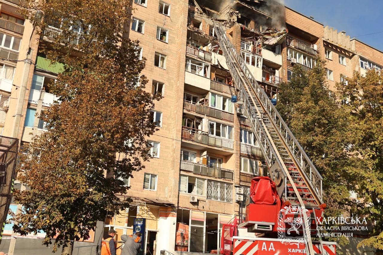 Russian drone strikes apartment building in Kharkiv, destroying three floors