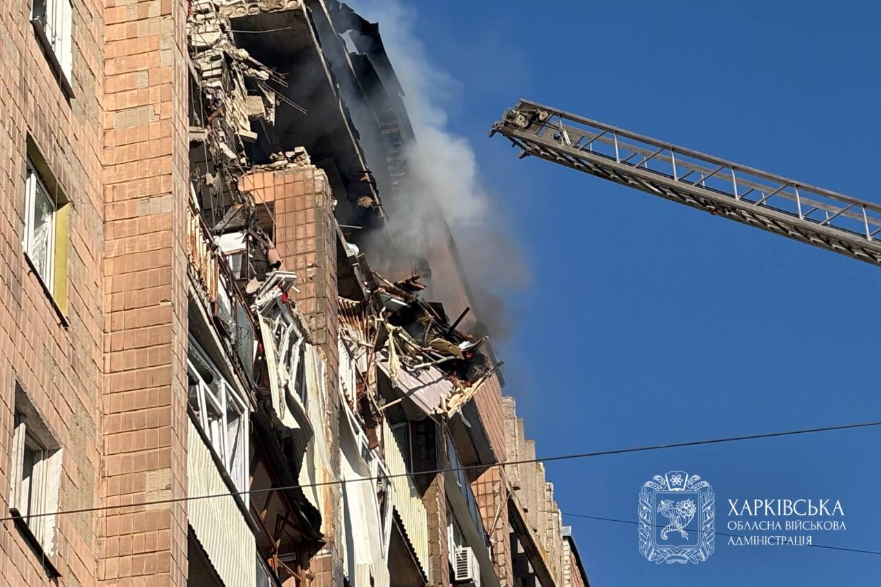 Russian drone strikes apartment building in Kharkiv, destroying three floors