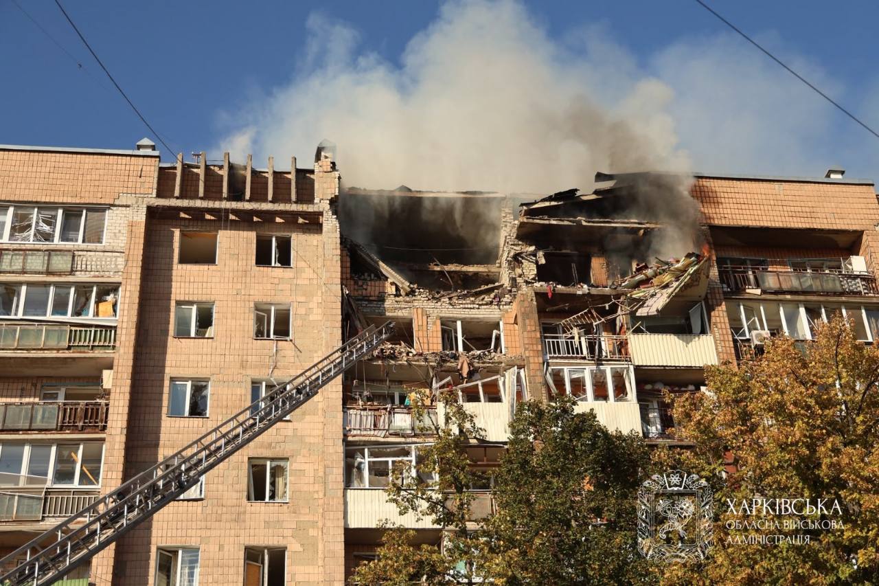 Russian drone strikes apartment building in Kharkiv, destroying three floors
