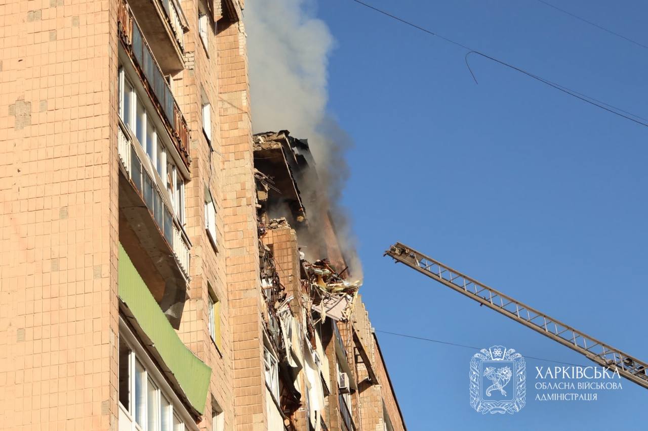 Russian drone strikes apartment building in Kharkiv, destroying three floors