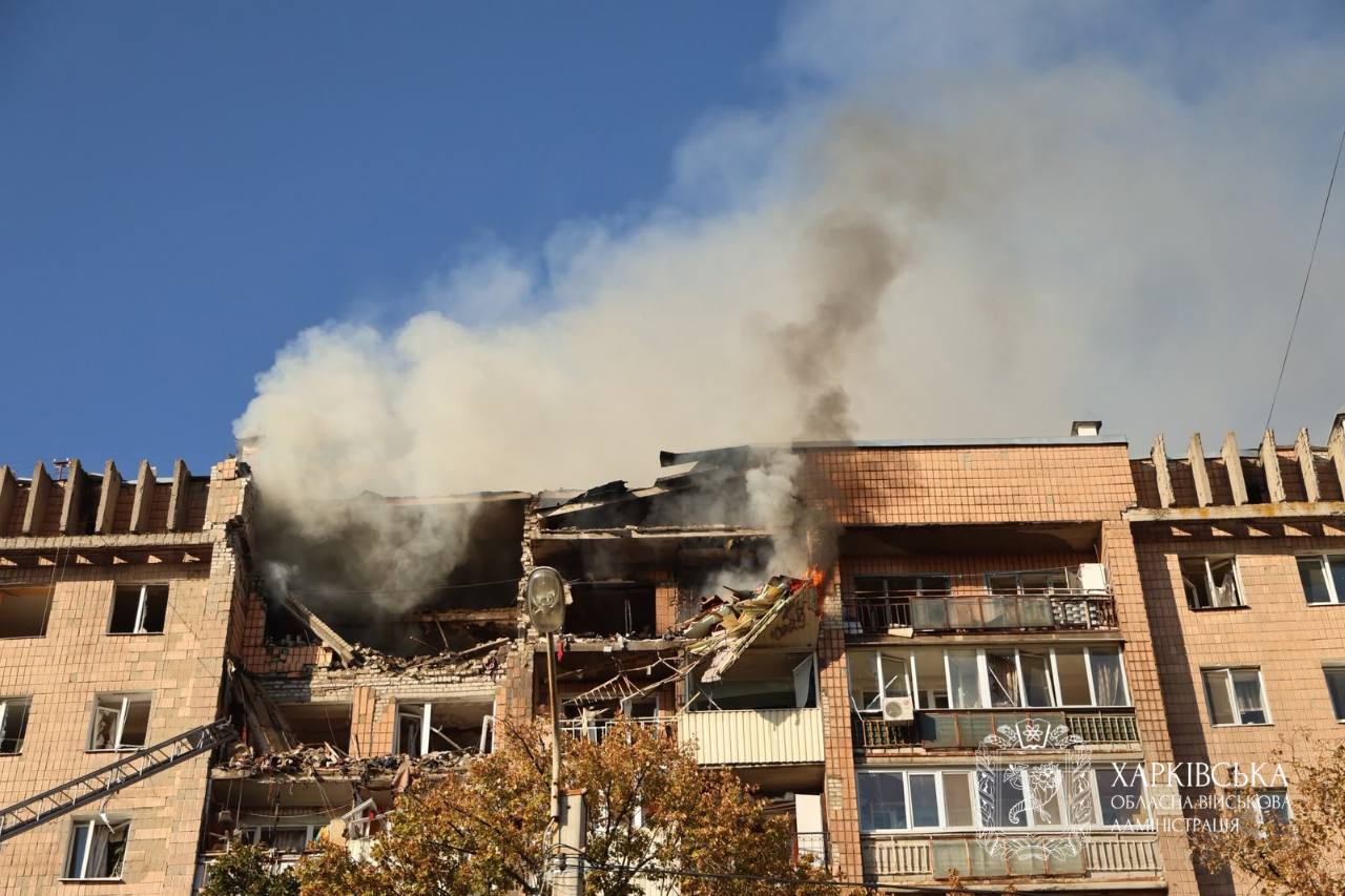 Russian drone strikes apartment building in Kharkiv, destroying three floors