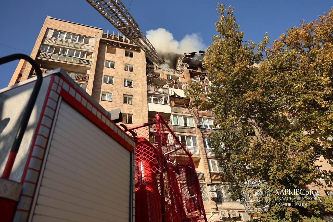 Russian drone strikes apartment building in Kharkiv, destroying three floors
