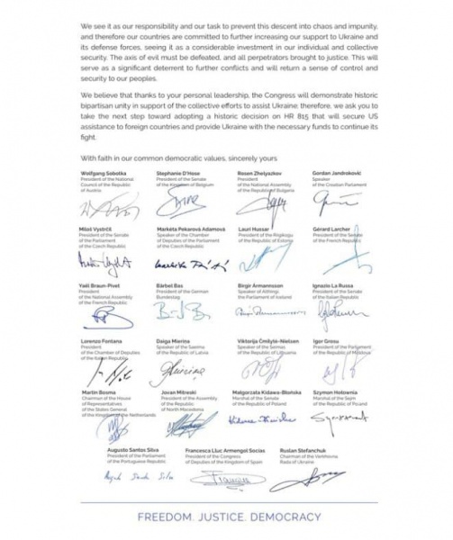 Speakers of 23 parliaments issue open letter to Mike Johnson in Ukraine aid support