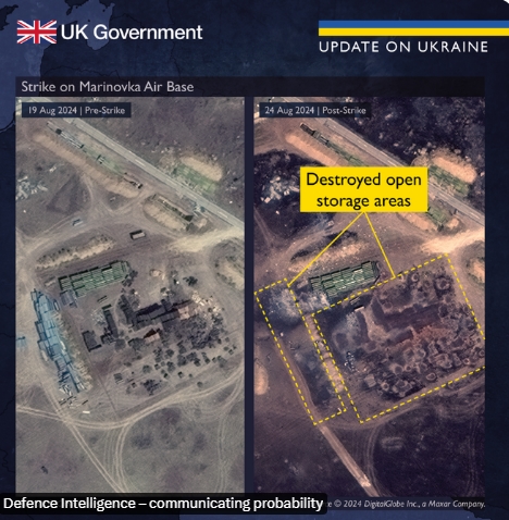 UK intelligence shows satellite images of strike on Russian airbase aftermath