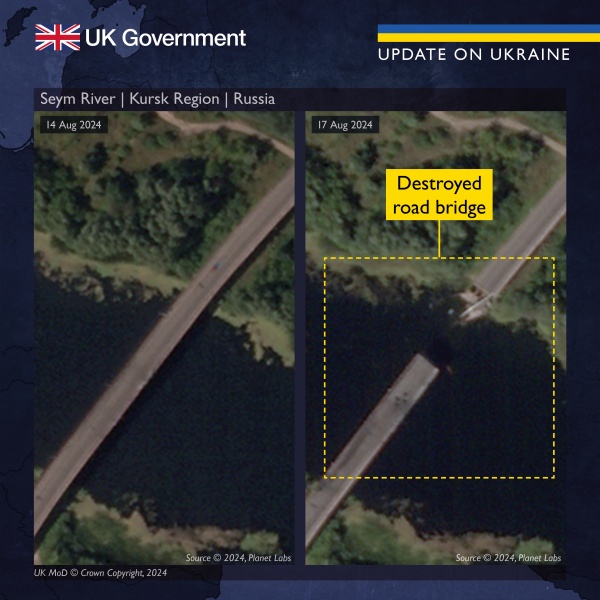 British intel reveals images of destroyed bridges in Kursk region