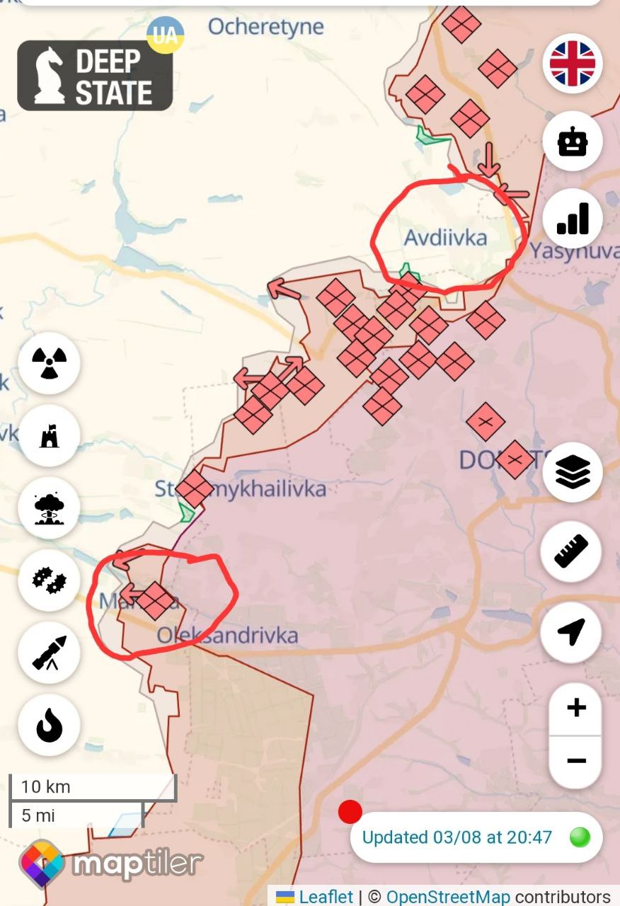 Ukrainian forces counterattack as Russian troops attempt advancements near Maryinka and Avdiivka