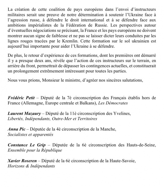 French lawmakers urge Minister of Defense to send military instructors to Ukraine