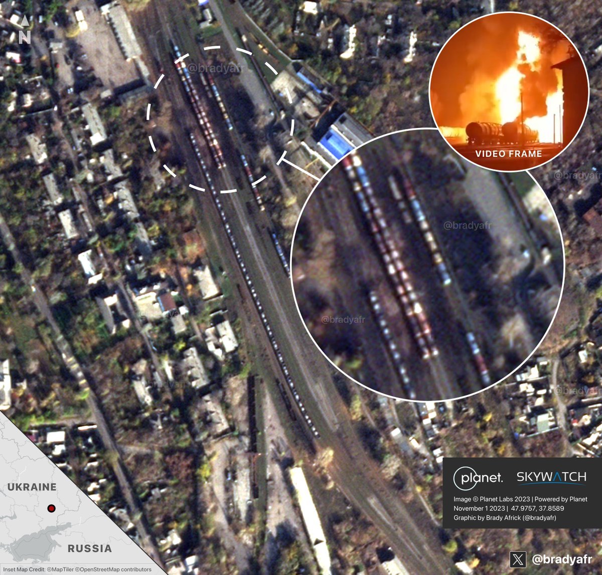 Fire on railway in Donetsk: First satellite image appears