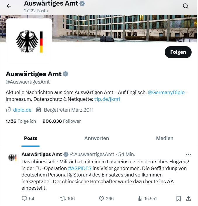 Germany accuses China of provocation during EU mission