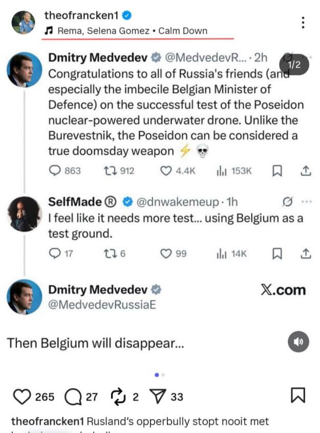 'Calm down': Belgian minister answers Russia's Medvedev using Selena Gomez’s song