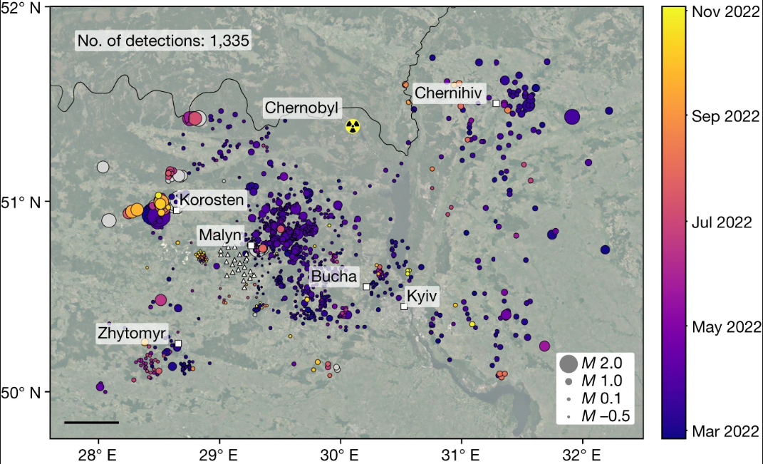 Seismologists create map of daily explosions during battles for Kyiv