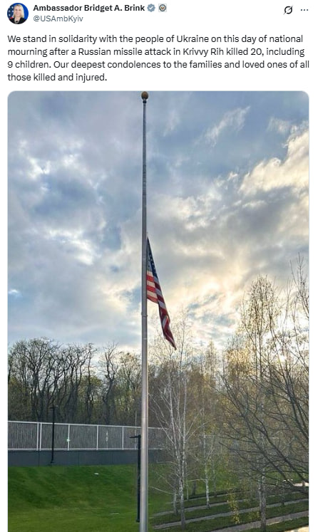 US Ambassador voices solidarity with Ukraine after Kryvyi Rih tragedy