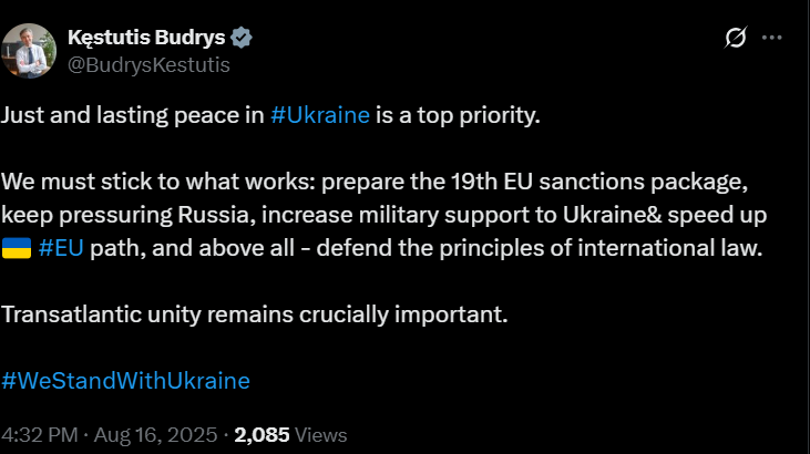 Lithuania calls on EU to toughen sanctions on Russia, increase support for Ukraine