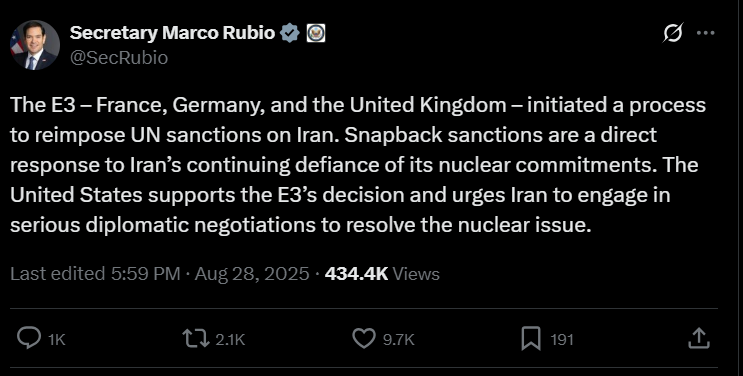 UN sanctions on Iran are back: France, Germany, and UK take action, US responds