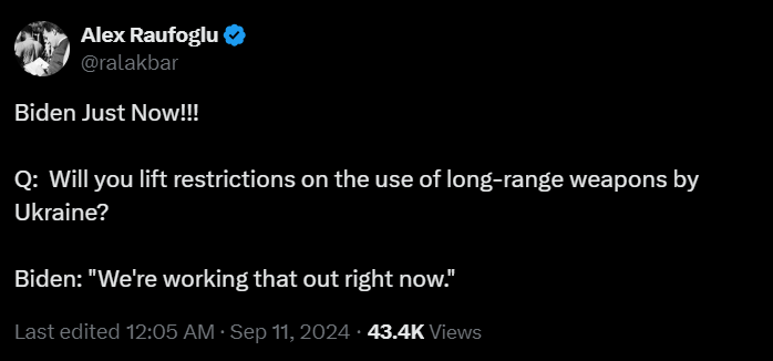 US currently works on lifting ban on strikes by Ukrainian army deep into Russia - Biden