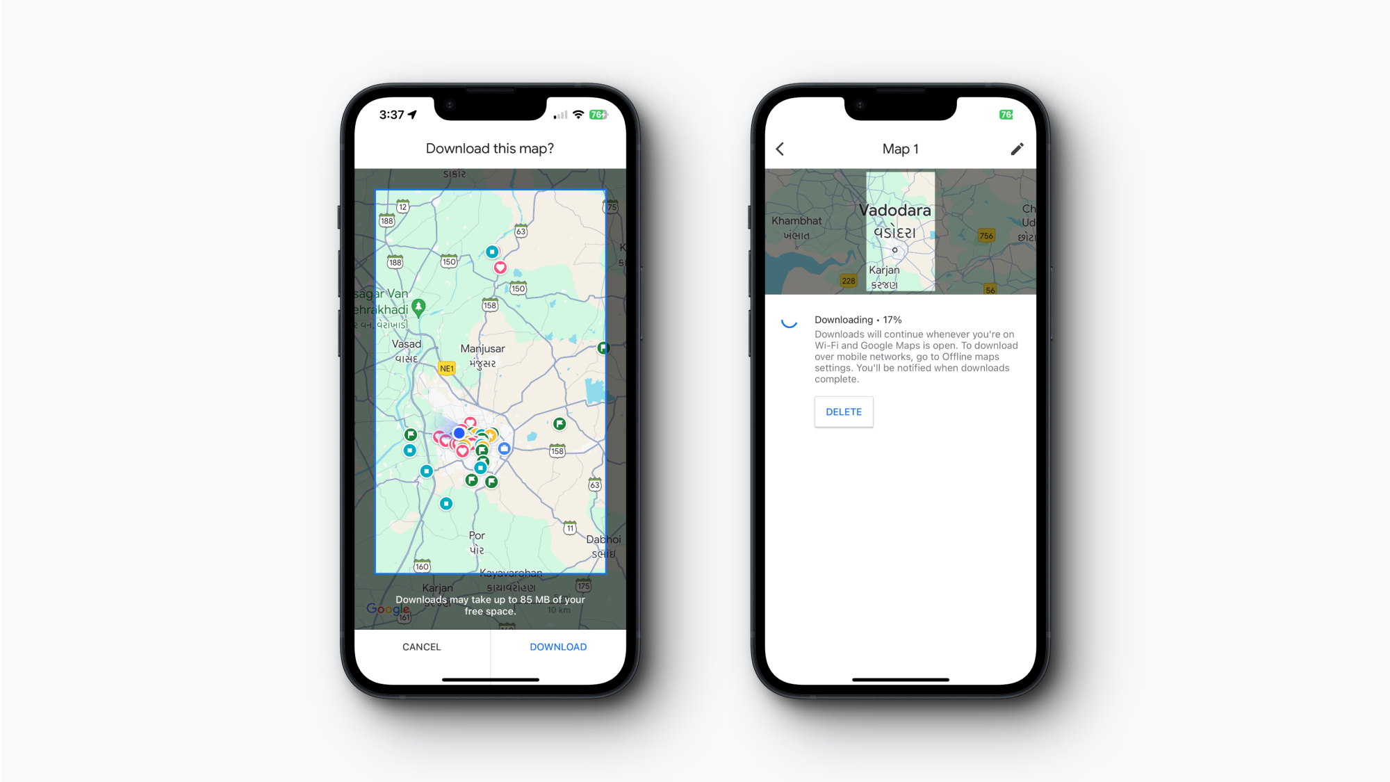 Google Maps: How to save locations when offline