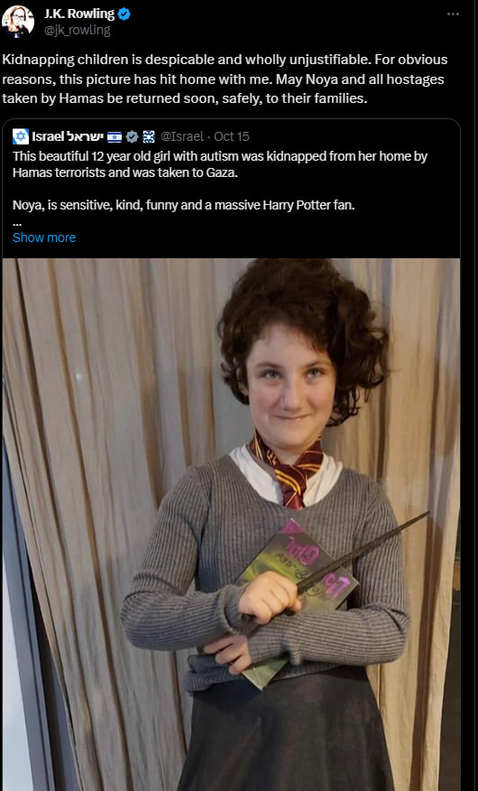 Hamas killed 12-year-old Harry Potter fan