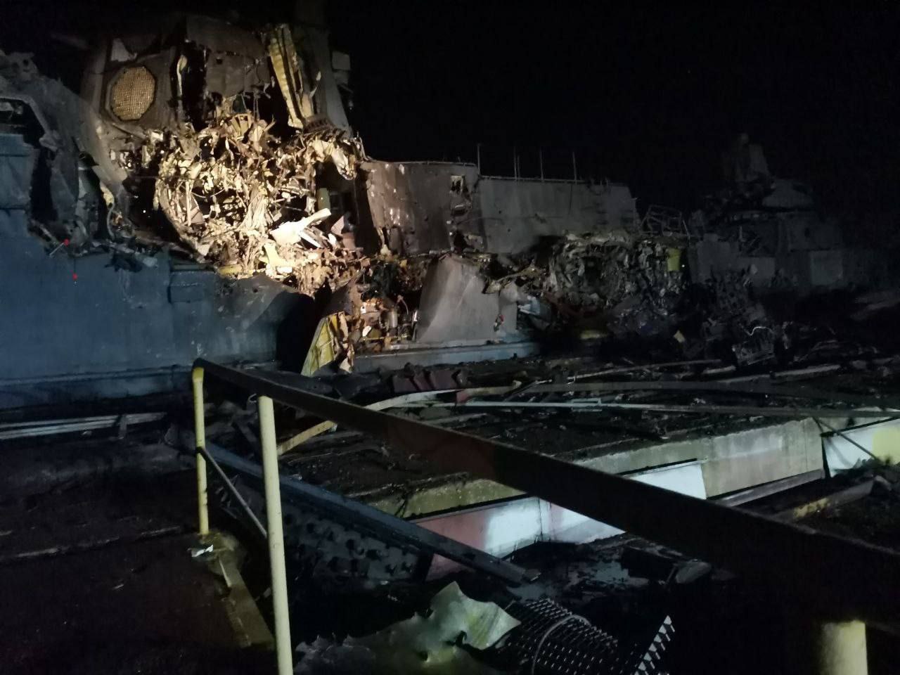Ukrainian forces hit Russian ship in Kerch, aftermath photo