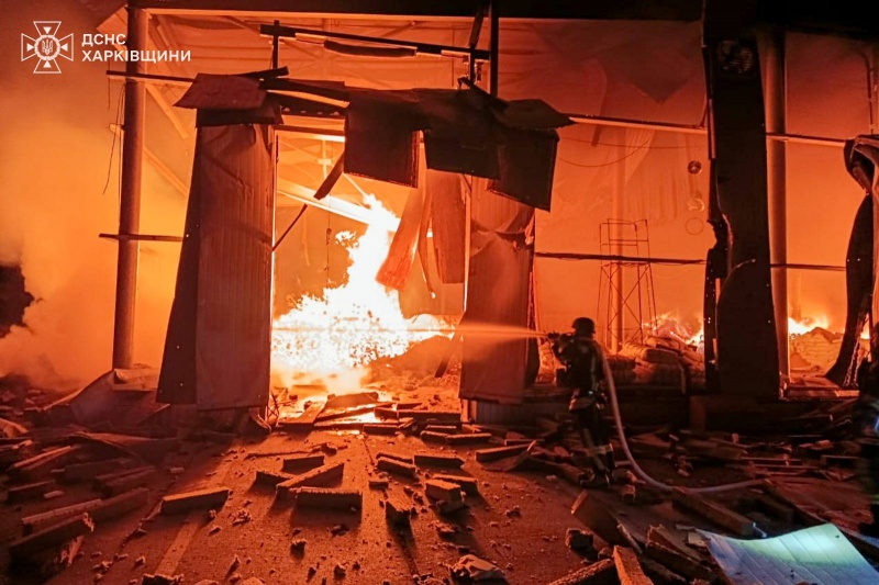 Russia massively strikes Ukraine's Chuhuiv with drones: Warehouse destroyed