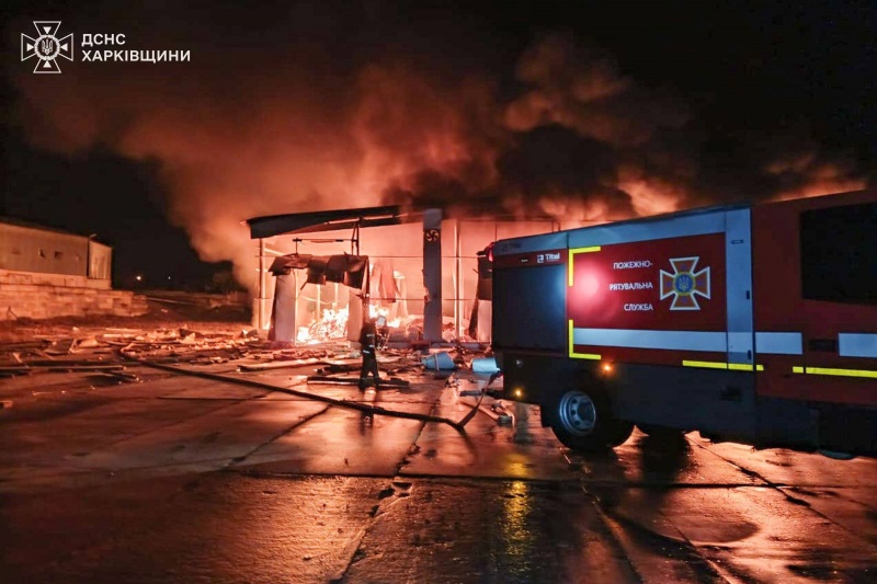 Russia massively strikes Ukraine's Chuhuiv with drones: Warehouse destroyed