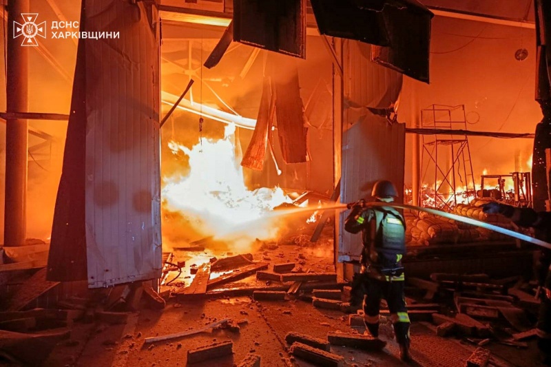 Russia massively strikes Ukraine's Chuhuiv with drones: Warehouse destroyed