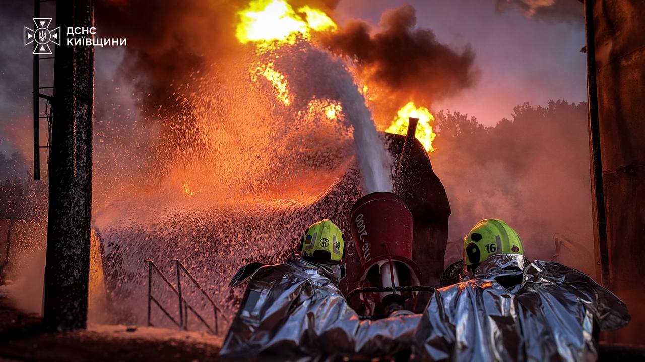 Russian attack sets off massive fire in Ukraine's Kyiv region