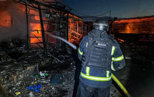 Market in flames: New images reveal aftermath of Russian drone strike in Kharkiv region