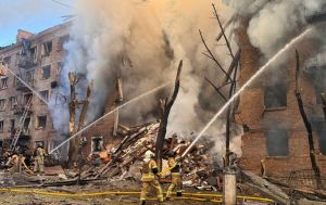 Burned-out mall, shattered homes: Report from Kyiv's battered downtown
