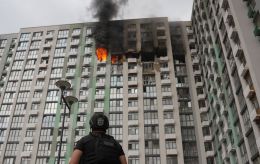 Russian drone attack sets 16-story building ablaze in Kyiv