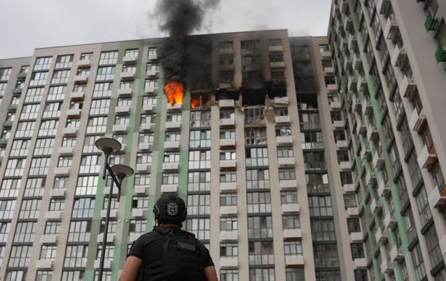 Russian drone attack sets 16-story building ablaze in Kyiv