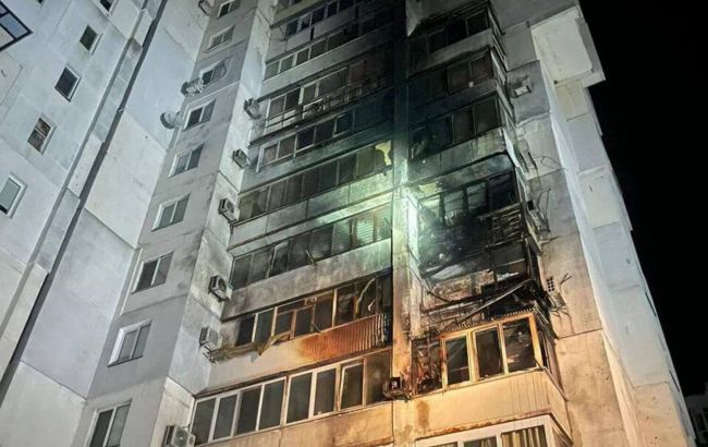 Russia terrorized Odesa region with drones, high-rise building on fire at night