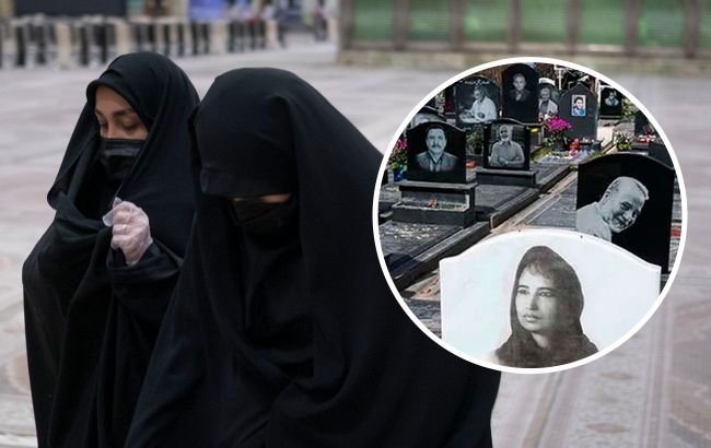 Gravestone photos of women without hijabs painted over in Iran