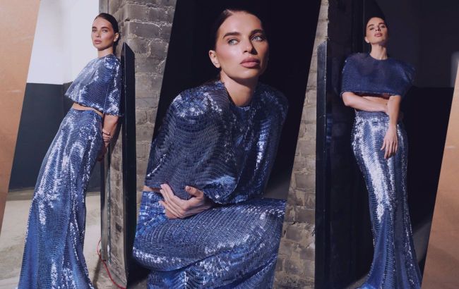 Metallic blue and mermaid cut: Usyk&rsquo;s wife stuns in festive look