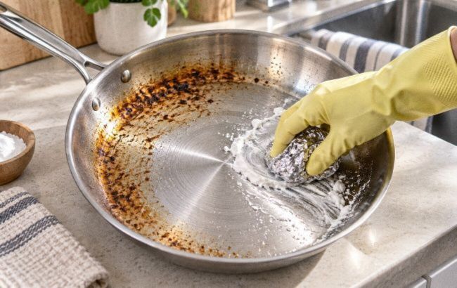 How to rescue a stainless steel pan covered in burnt-on grease and grime