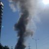 Large-scale fire in workshop with threat of gas cylinder explosions in Khimki, Russia: Footage