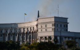 Cabinet of Ministers building attacked by Russia for first time: Upper floors ablaze, footage