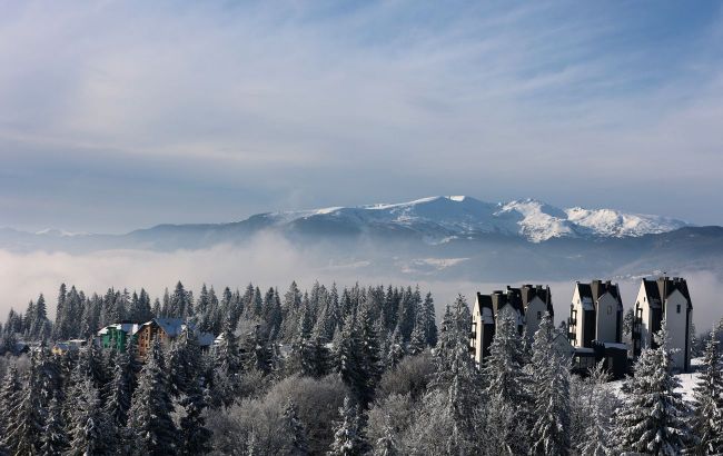 Ukrainian Carpathian mountains blanketed with snow
