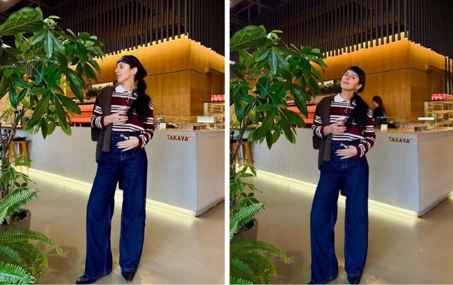 Trending winter style: Wide jeans and casually draped sweater