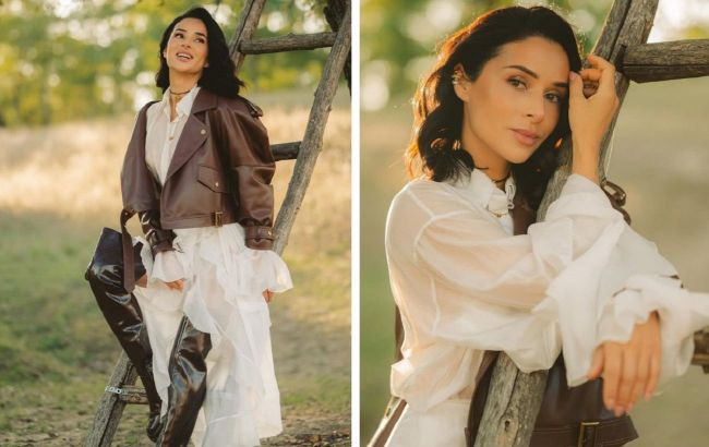 Fall fashion inspo: Zlata Ognevich shows off ruffled dress with leather jacket