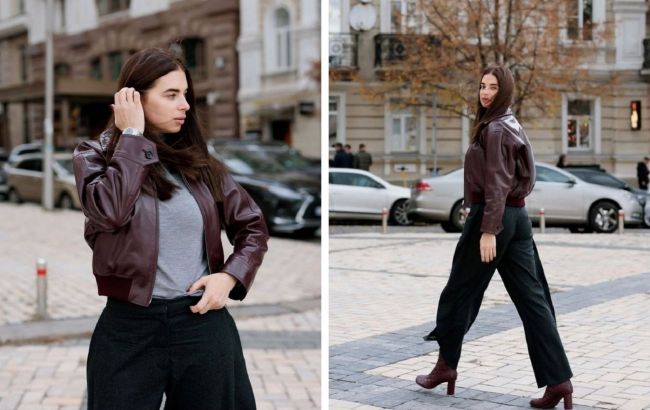 Burgundy leather bomber: Ultimate fall trend, Usyk's wife shows how to wear it