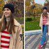 Mahuchikh delivers major fall style: Trench coat, stripes and eye-catching sneakers
