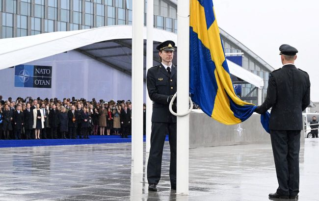 Swedish flag raised at NATO headquarters in Brussels