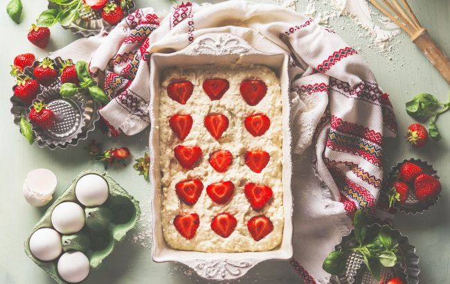 Delicious and healthy meal: Baked oatmeal with bananas and strawberries